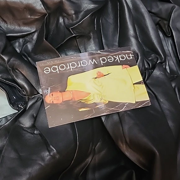 NAKED WARDROBE *RARE* The Statement Runway Ruched Faux Leather Large Dress - Picture 4 of 10